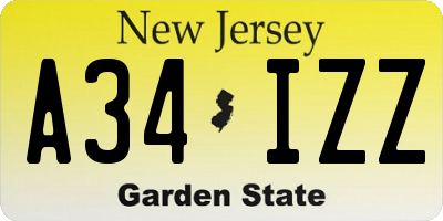 NJ license plate A34IZZ