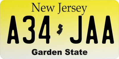 NJ license plate A34JAA