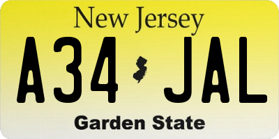 NJ license plate A34JAL