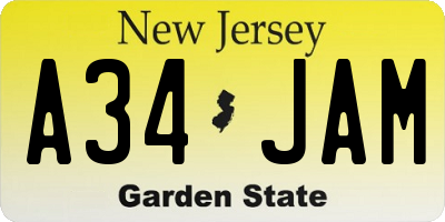 NJ license plate A34JAM
