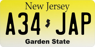NJ license plate A34JAP