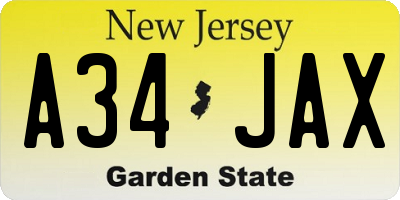 NJ license plate A34JAX