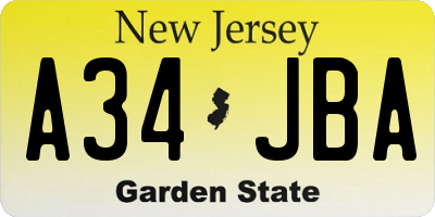 NJ license plate A34JBA