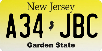 NJ license plate A34JBC