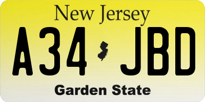 NJ license plate A34JBD