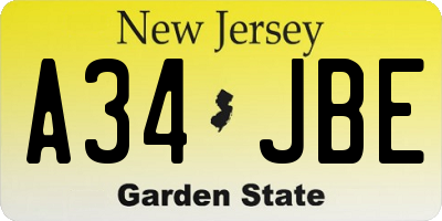 NJ license plate A34JBE