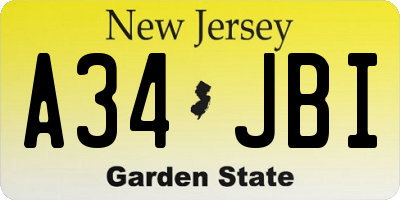 NJ license plate A34JBI