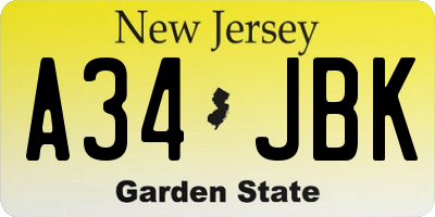 NJ license plate A34JBK