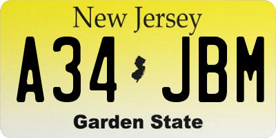 NJ license plate A34JBM