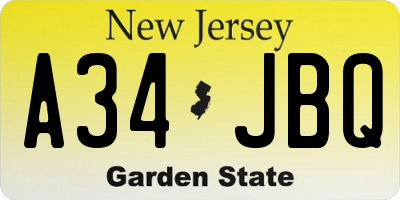 NJ license plate A34JBQ