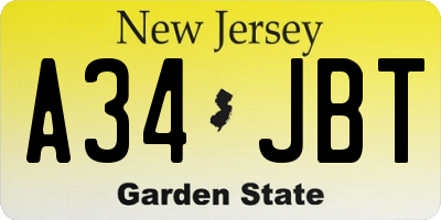 NJ license plate A34JBT
