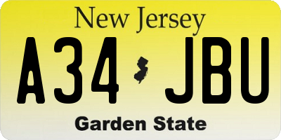 NJ license plate A34JBU