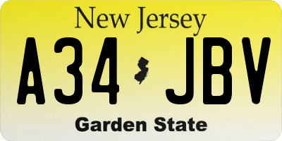 NJ license plate A34JBV