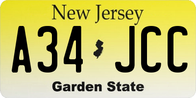NJ license plate A34JCC