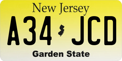 NJ license plate A34JCD