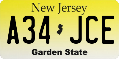 NJ license plate A34JCE