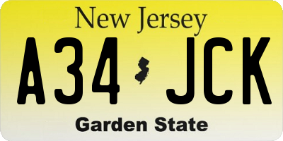 NJ license plate A34JCK