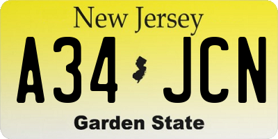 NJ license plate A34JCN