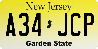NJ license plate A34JCP