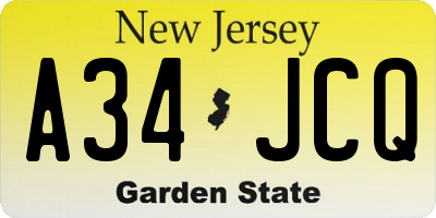 NJ license plate A34JCQ