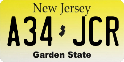 NJ license plate A34JCR