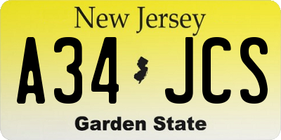 NJ license plate A34JCS