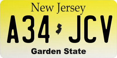 NJ license plate A34JCV