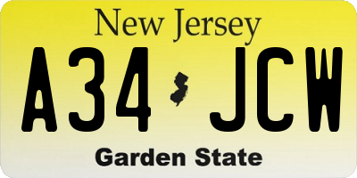 NJ license plate A34JCW