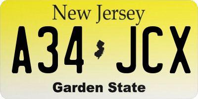 NJ license plate A34JCX