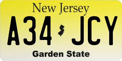 NJ license plate A34JCY