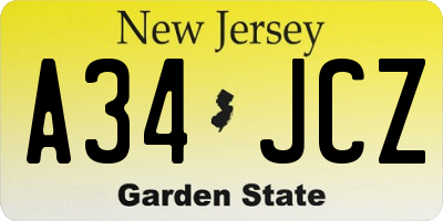 NJ license plate A34JCZ