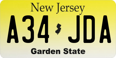 NJ license plate A34JDA