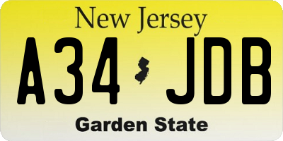 NJ license plate A34JDB