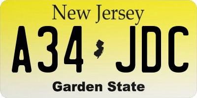 NJ license plate A34JDC
