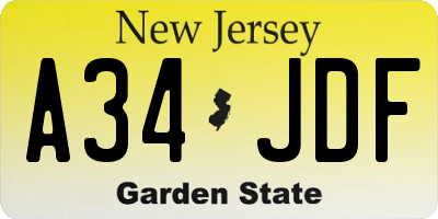 NJ license plate A34JDF