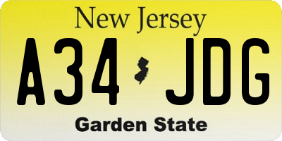 NJ license plate A34JDG