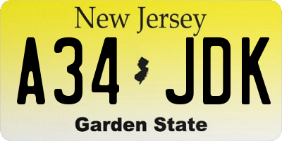 NJ license plate A34JDK