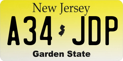 NJ license plate A34JDP