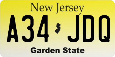 NJ license plate A34JDQ