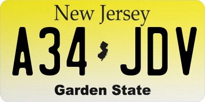 NJ license plate A34JDV