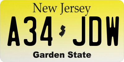 NJ license plate A34JDW