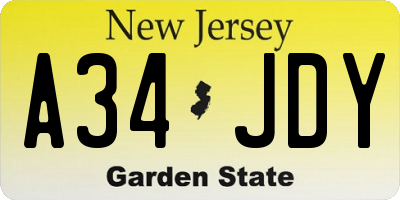 NJ license plate A34JDY