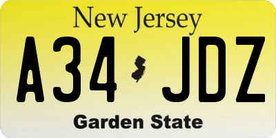 NJ license plate A34JDZ