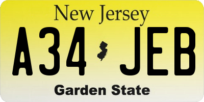 NJ license plate A34JEB