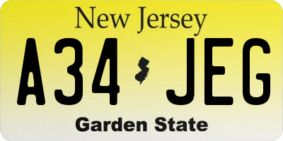 NJ license plate A34JEG