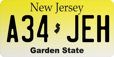 NJ license plate A34JEH