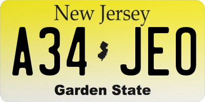 NJ license plate A34JEO