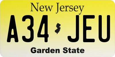 NJ license plate A34JEU