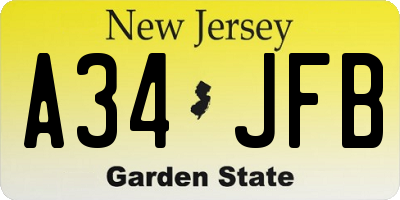 NJ license plate A34JFB