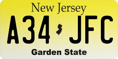 NJ license plate A34JFC